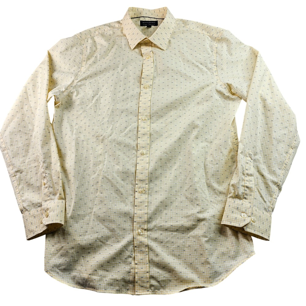 Banana Republic Dress Shirt Men's L‎ Yellow Non-Iron Tailored Slim Fit Button-Up